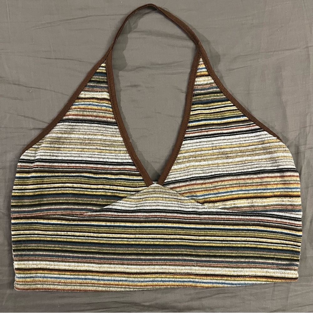 Romwe Striped Halter Neck Top